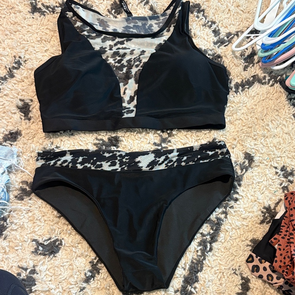 Black and Cow Print Bikini Set